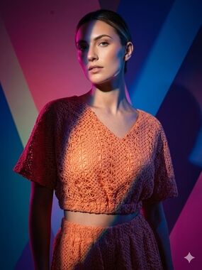 HYFVE Coral Crochet V-Neck Crop Top